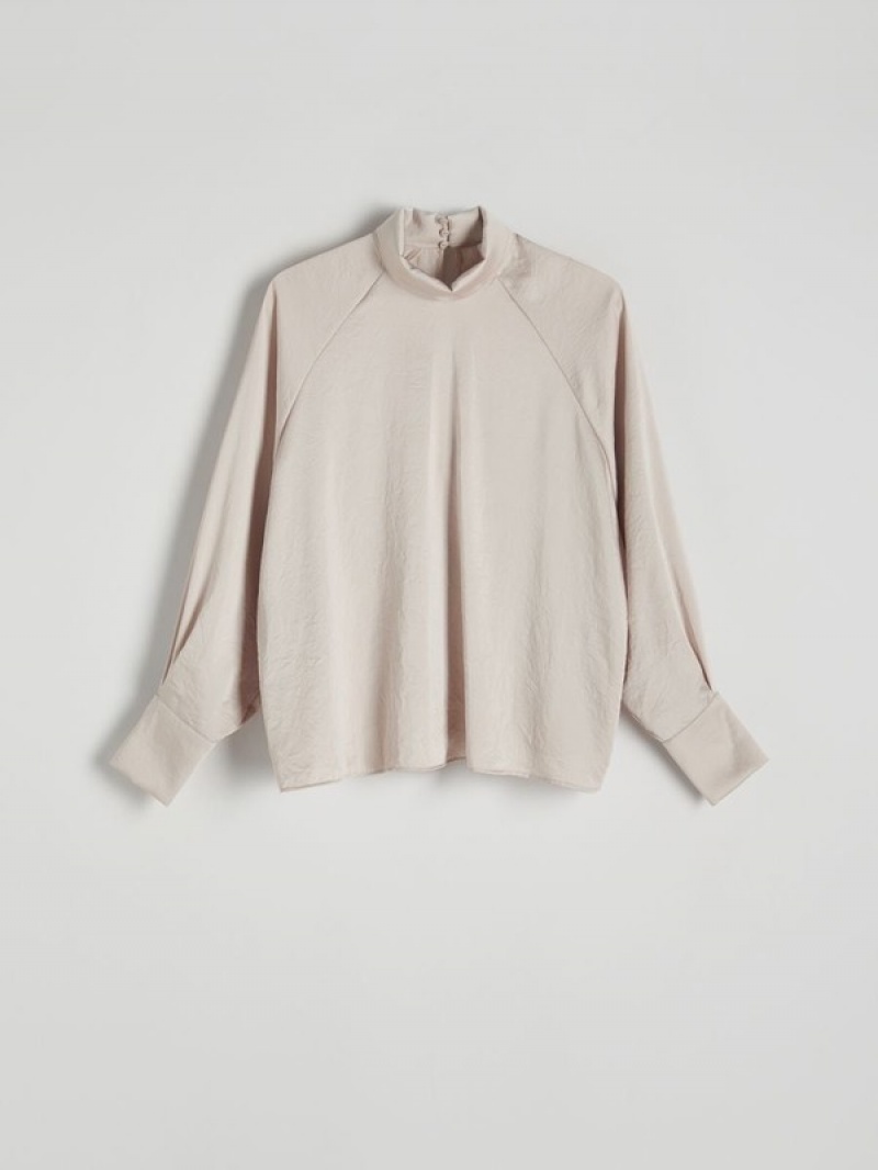 Beige Women's Reserved Satin Top Shirts | 83921KIXT