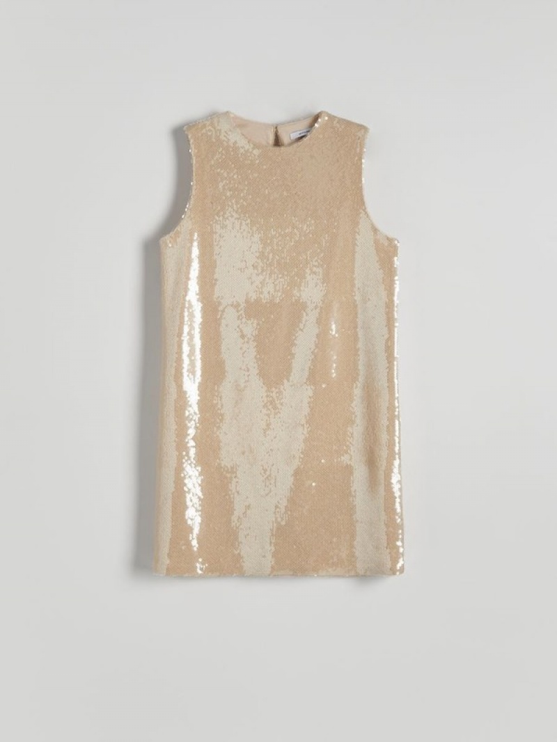 Beige Women's Reserved Sequin Mini Dress | 78905TPZV