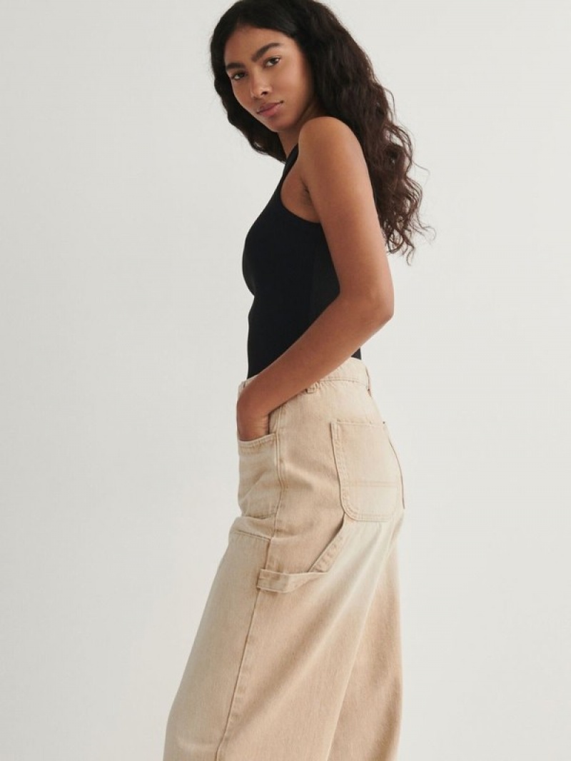 Beige Women's Reserved Straightpockets Jeans | 36718OFLW