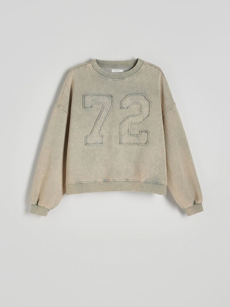 Beige Women's Reserved Sweatwash Effect Sweatshirts | 26473TCLY