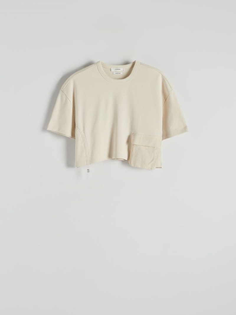 Beige Women's Reserved T-a Pocket T-shirts | 18635YBQH