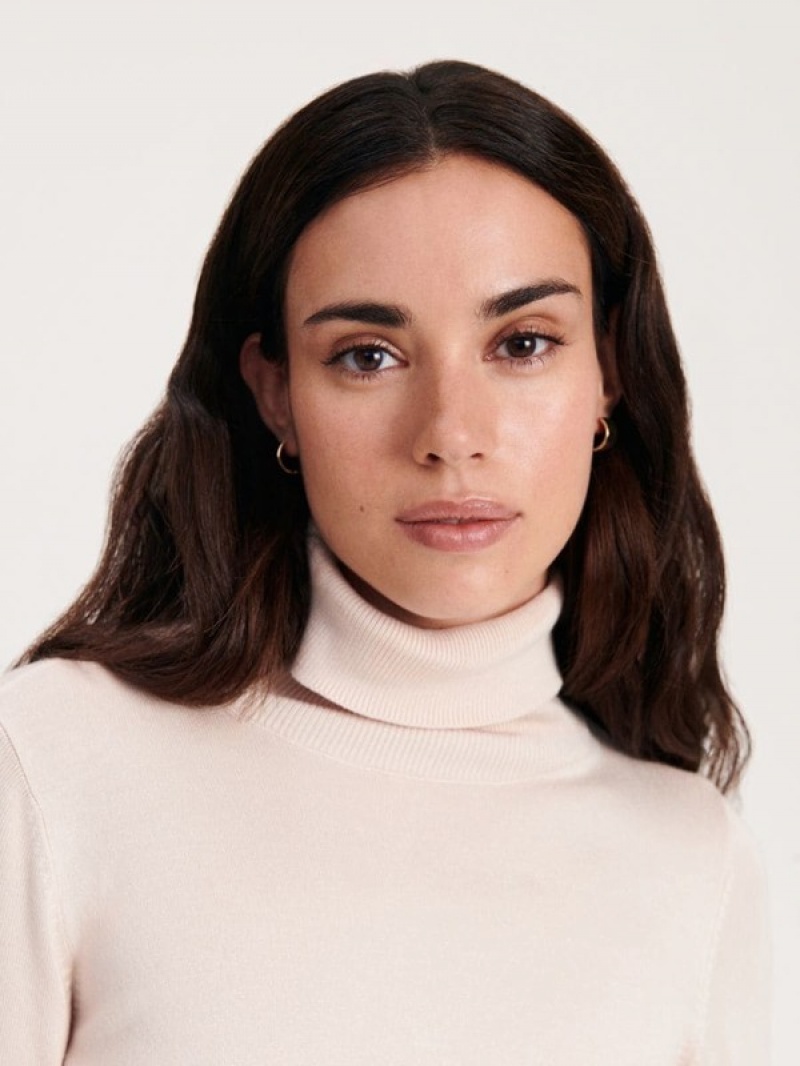 Beige Women's Reserved Viscose Blend Turtleneck Sweaters | 81760WBGU