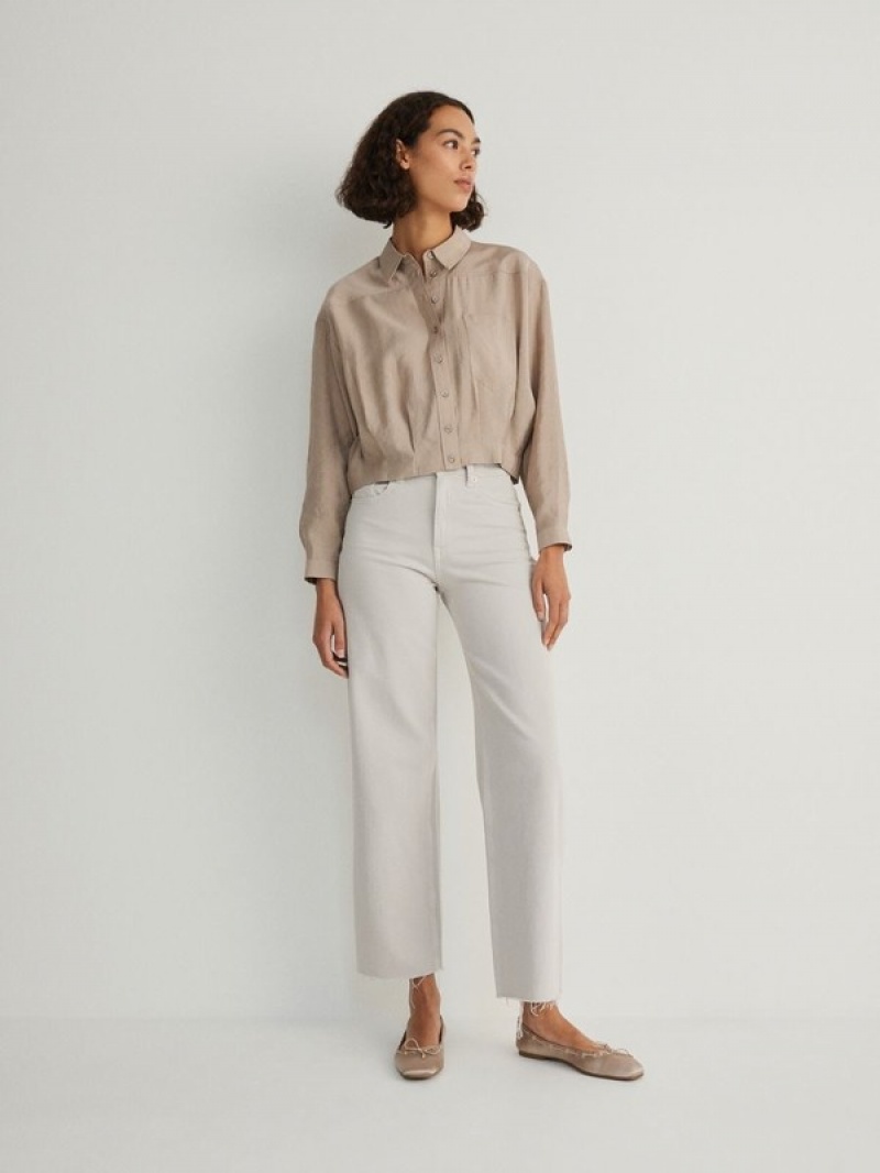 Beige Women's Reserved Viscose Shirts | 95104CDLT