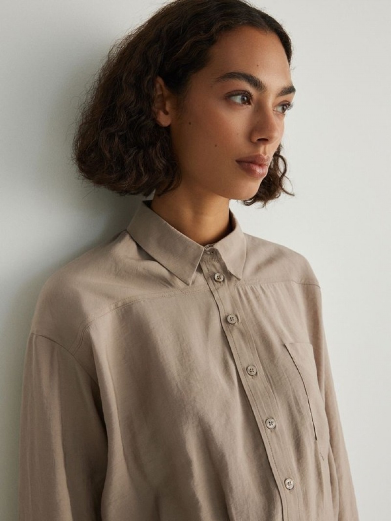 Beige Women's Reserved Viscose Shirts | 95104CDLT