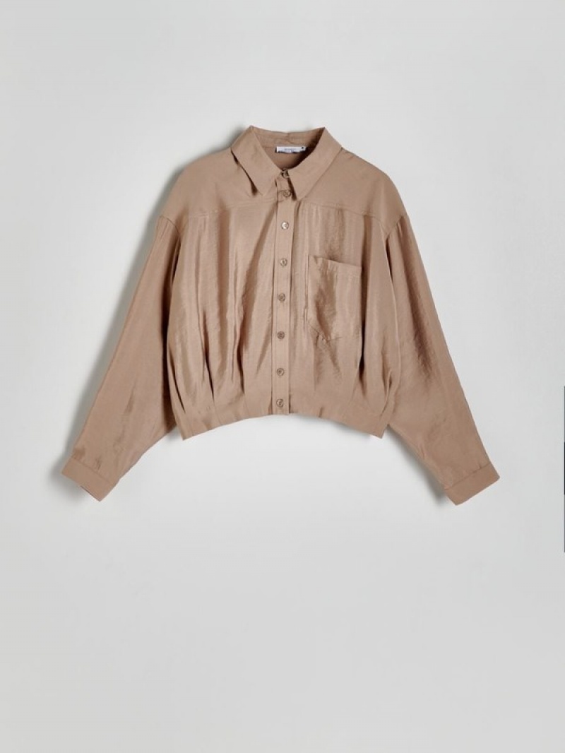 Beige Women's Reserved Viscose Shirts | 95104CDLT