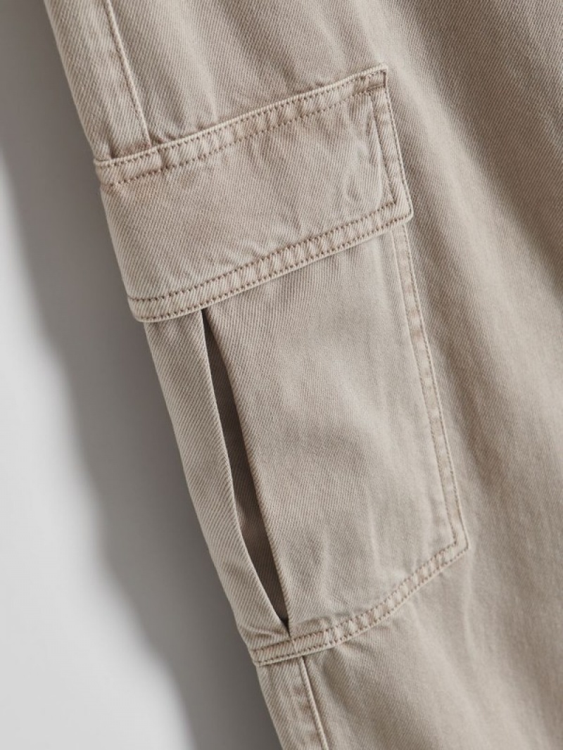 Beige Women's Reserved Wide Leg Cargo Jeans | 74129ZRBK