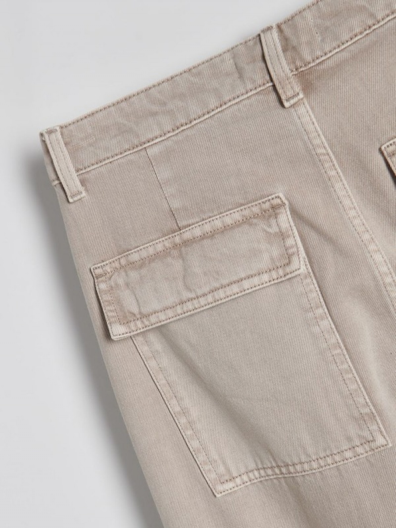 Beige Women's Reserved Wide Leg Cargo Jeans | 74129ZRBK