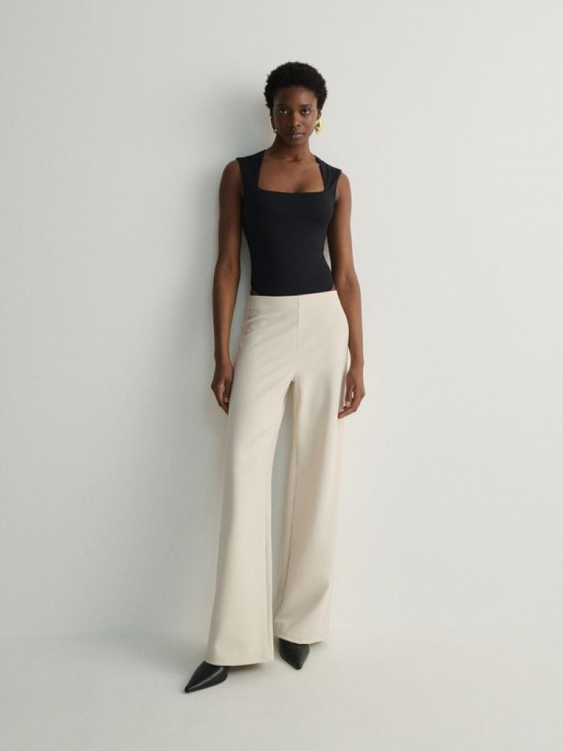 Beige Women's Reserved Wide Leg Trousers | 71820BHVJ