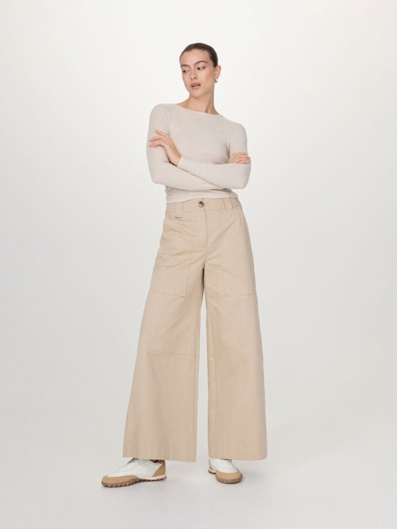 Beige Women's Reserved Wide Leg Trousers | 79843OUAN