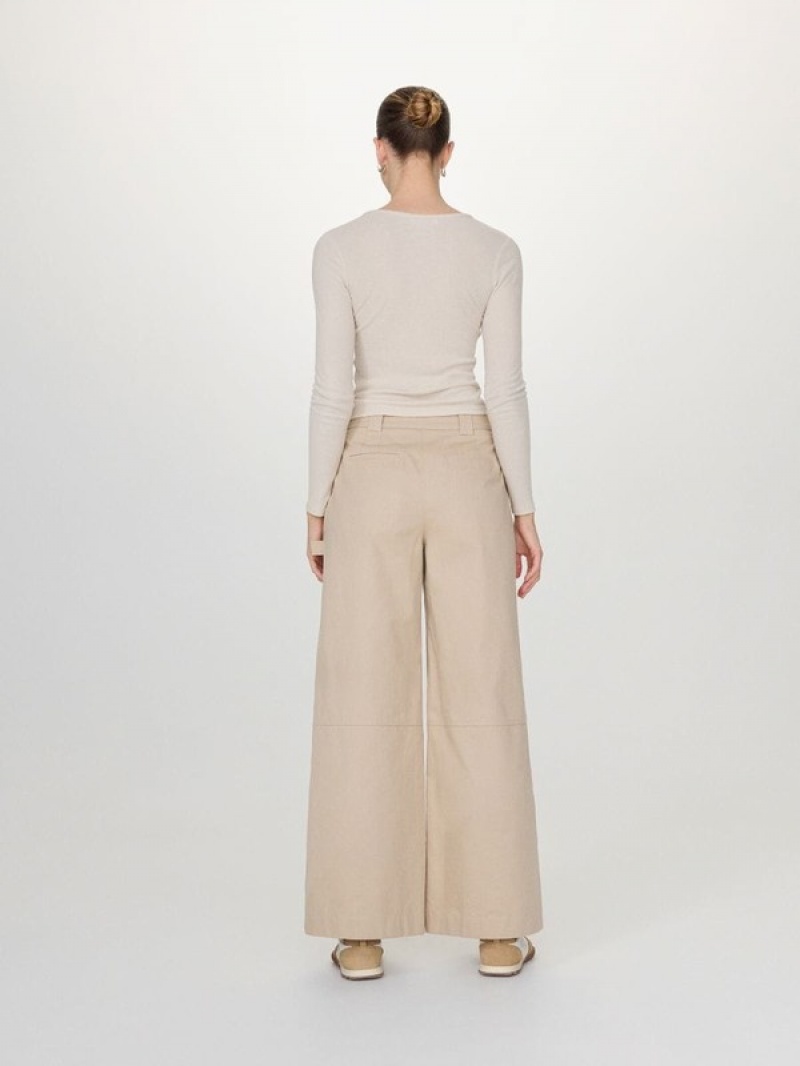 Beige Women's Reserved Wide Leg Trousers | 79843OUAN