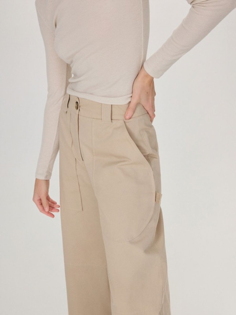 Beige Women's Reserved Wide Leg Trousers | 79843OUAN