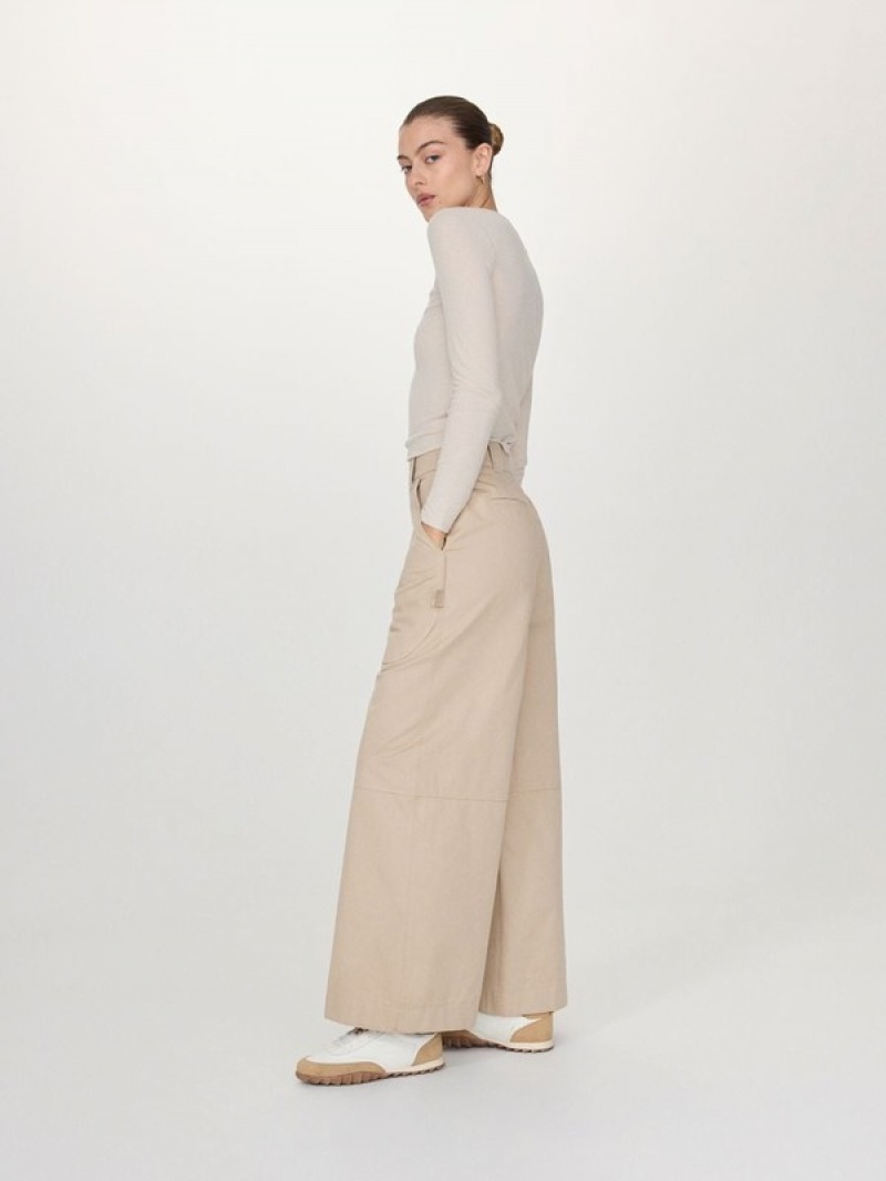 Beige Women\'s Reserved Wide Leg Trousers | 79843OUAN