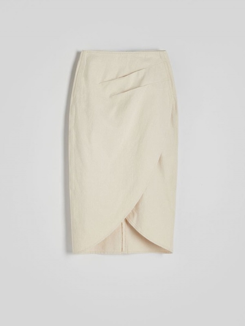 Beige Women's Reserved Wrap Front Midi Skirts | 60293BCTF