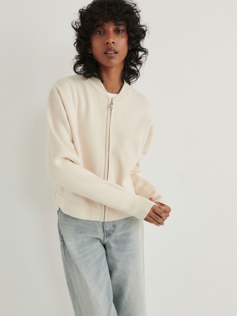 Beige Women's Reserved Zip Up Sweaters | 80346JQTG