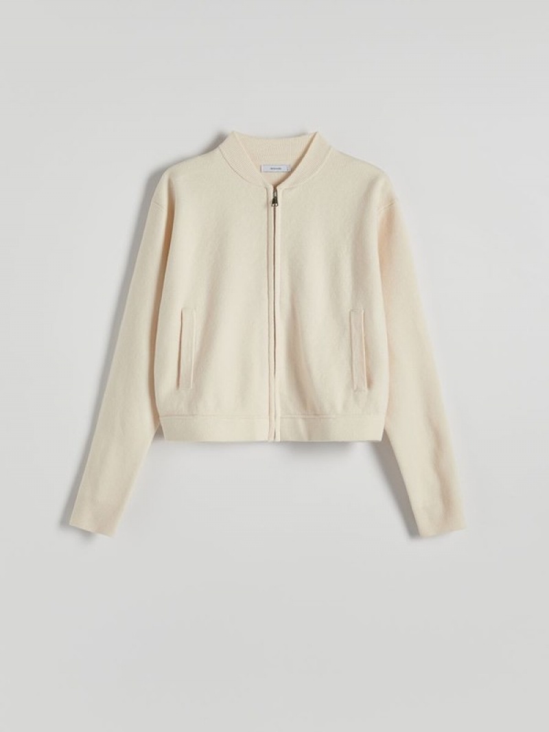 Beige Women's Reserved Zip Up Sweaters | 80346JQTG