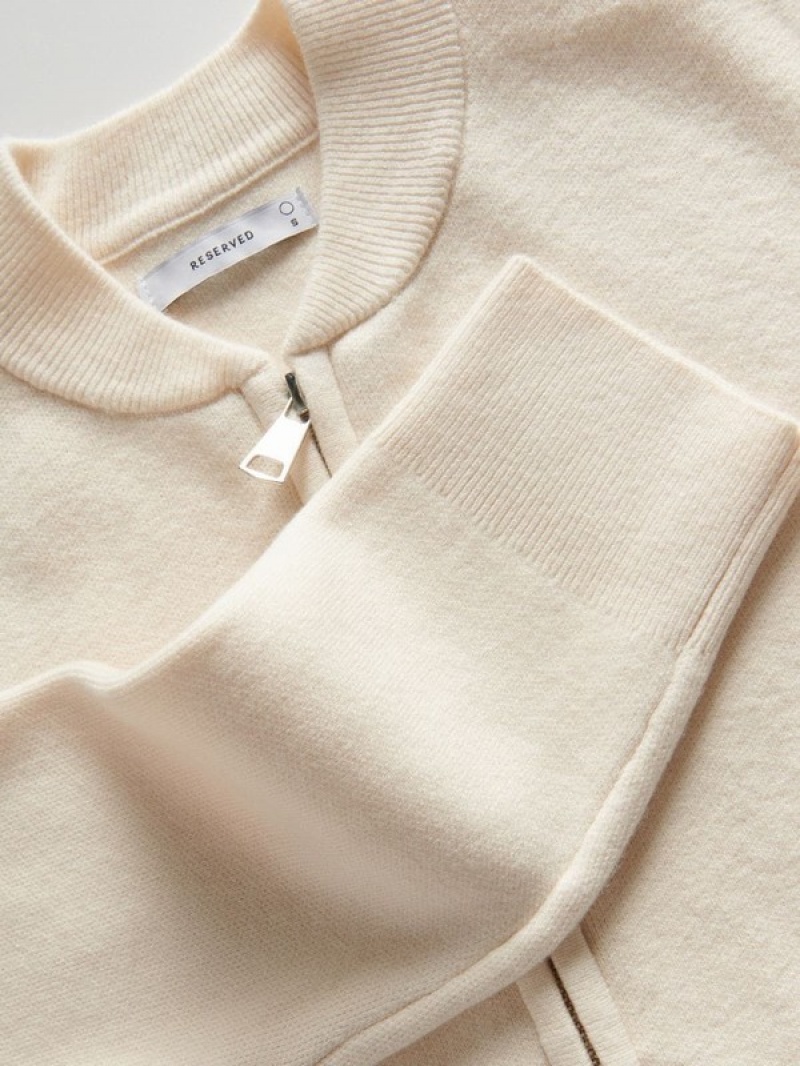 Beige Women's Reserved Zip Up Sweaters | 80346JQTG