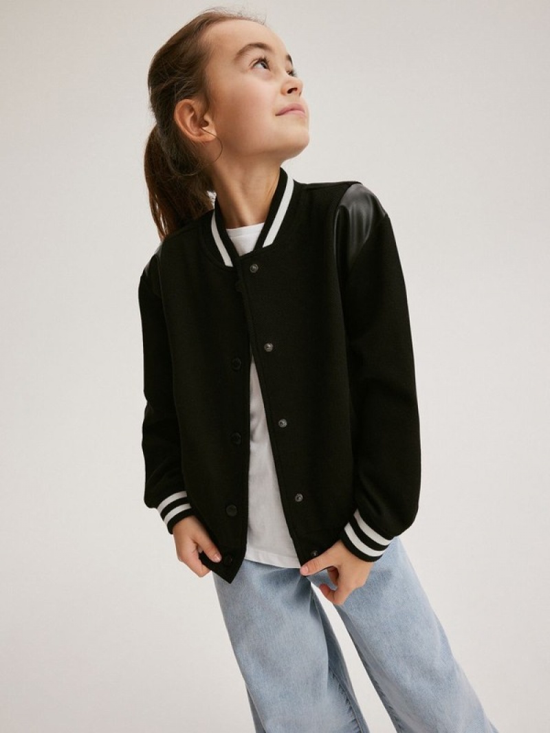 Black Girls' Reserved Bomber Sweatshirts | 15483BEQC