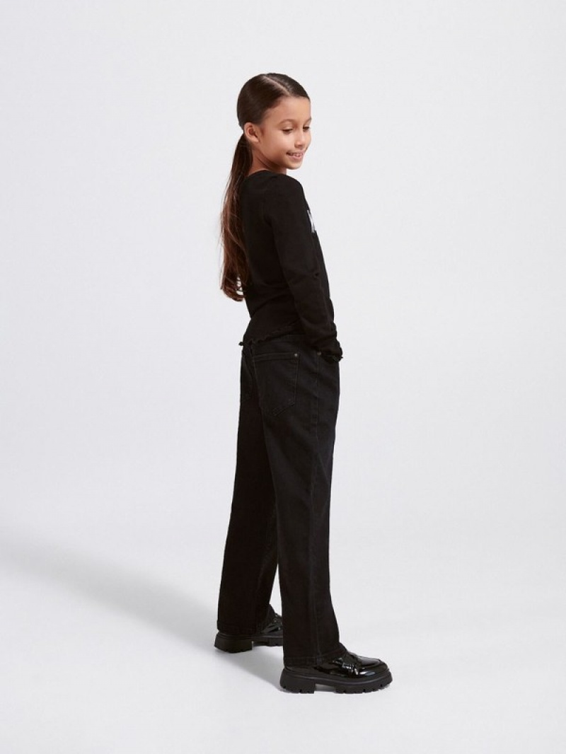 Black Girls' Reserved Elastic Straight Jeans | 32948SAPK