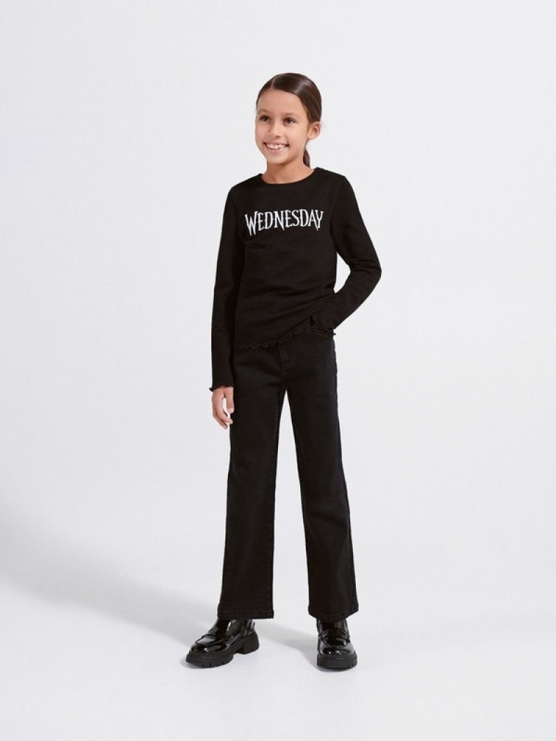 Black Girls' Reserved Elastic Straight Jeans | 32948SAPK