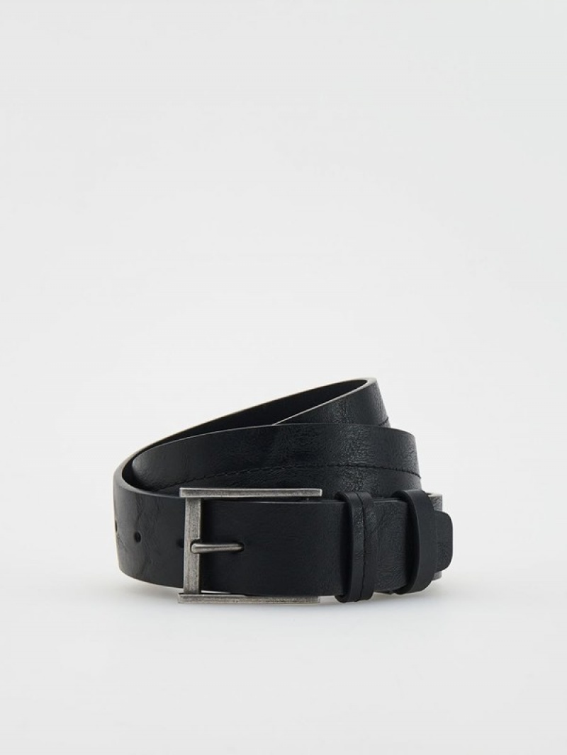 Black Men\'s Reserved Combined Materials Belts | 16385BOVX