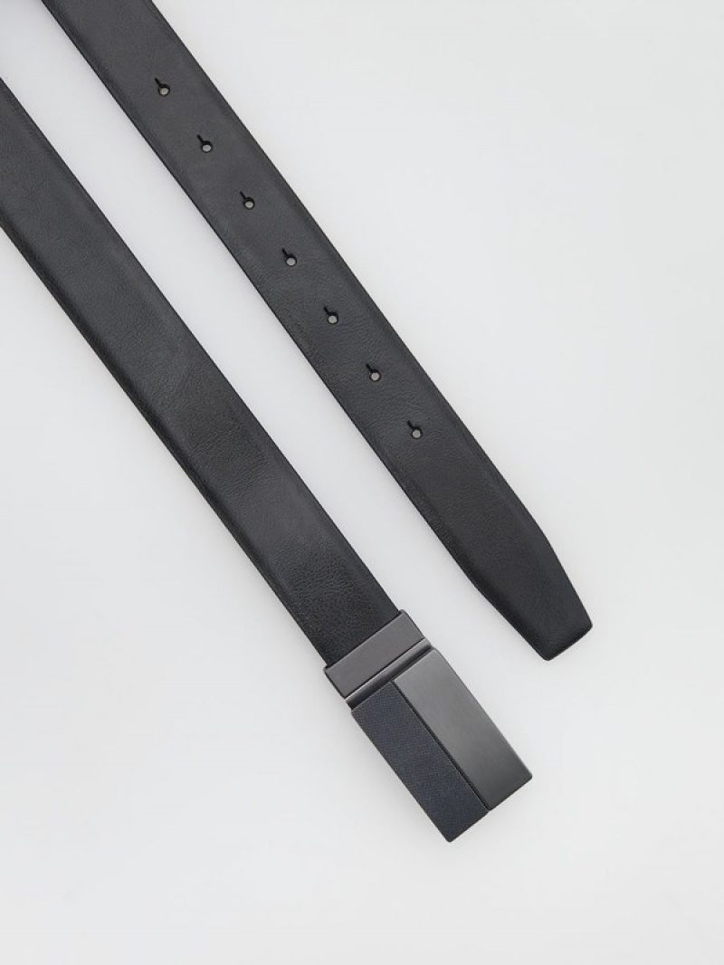 Black Men's Reserved Combined Materials Belts | 67981PKVU