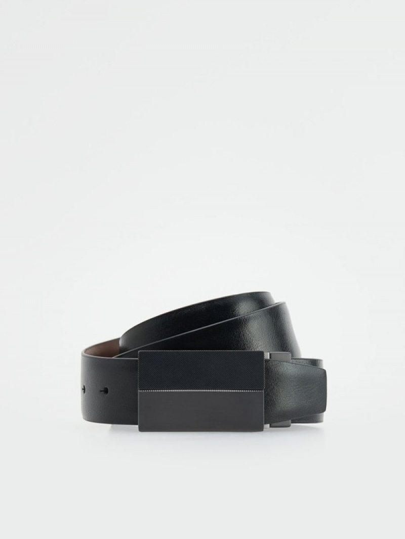 Black Men\'s Reserved Combined Materials Belts | 67981PKVU