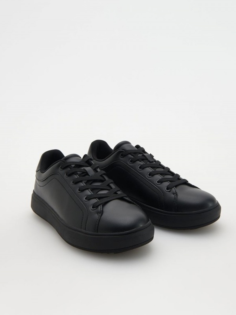 Black Men's Reserved Faux Leather Shoes | 71026JZHD