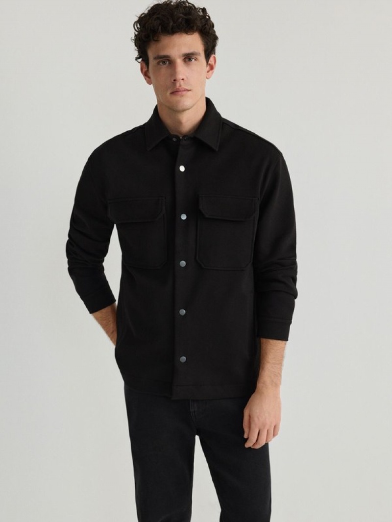 Black Men's Reserved Jogging Top Shirts | 84327OXJE