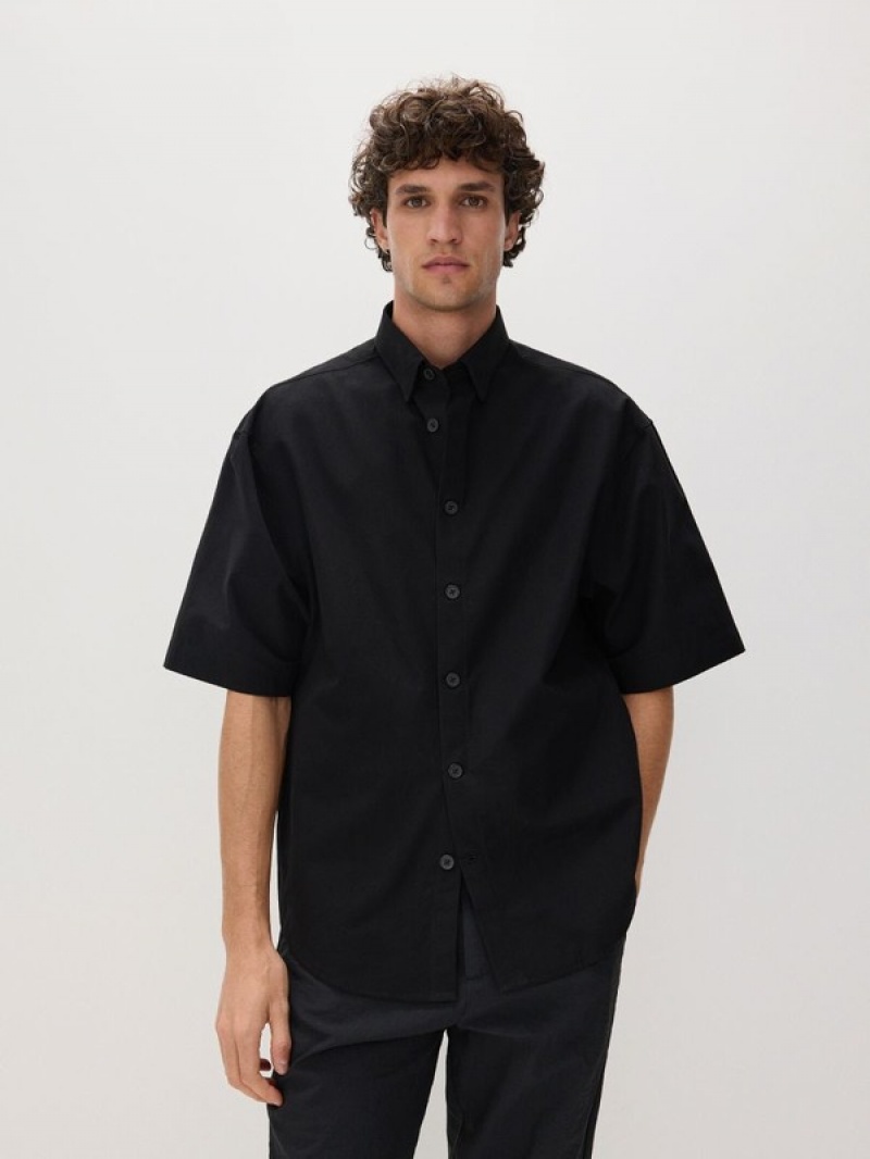 Black Men's Reserved Oversized Shirts | 49537UXLH