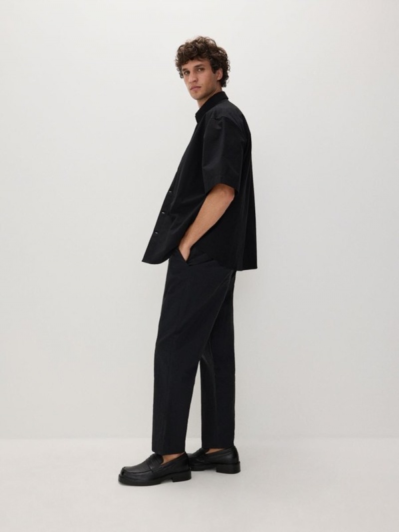 Black Men's Reserved Oversized Shirts | 49537UXLH