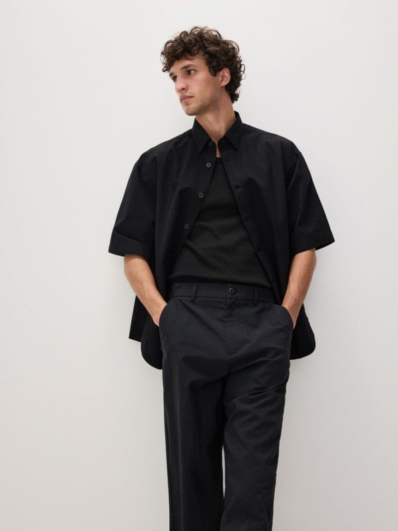 Black Men's Reserved Oversized Shirts | 49537UXLH