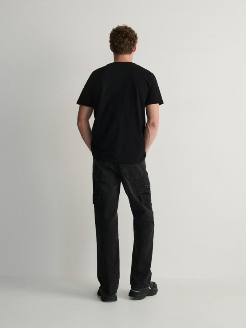 Black Men's Reserved Regular Cargo Jeans | 01285YFOL