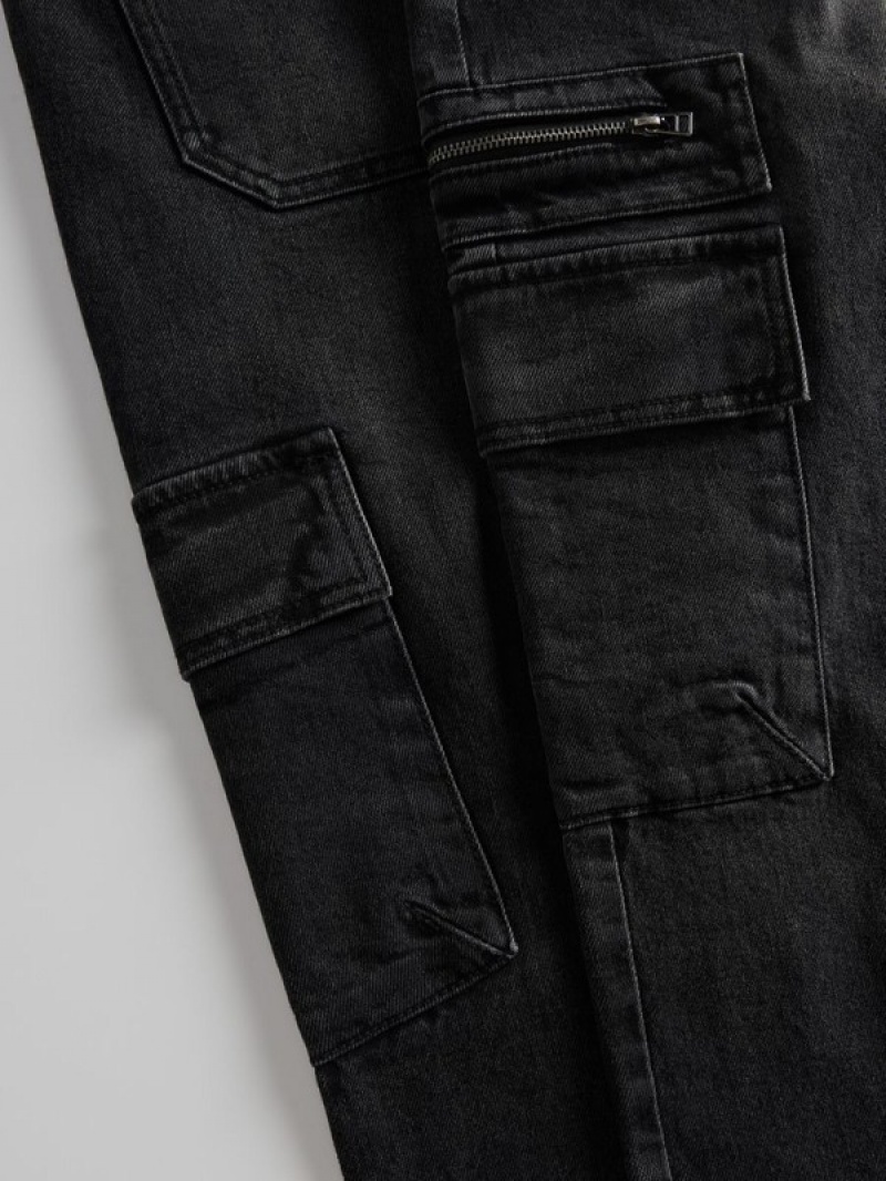 Black Men's Reserved Regular Cargo Jeans | 01285YFOL