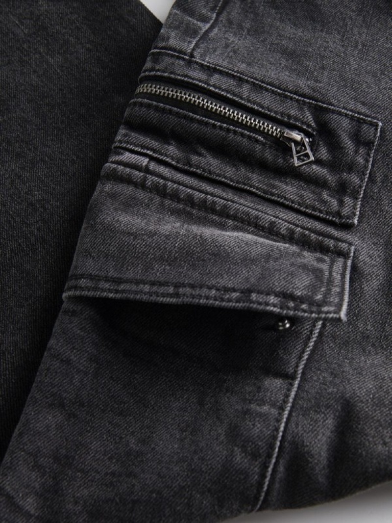 Black Men's Reserved Regular Cargo Jeans | 01285YFOL