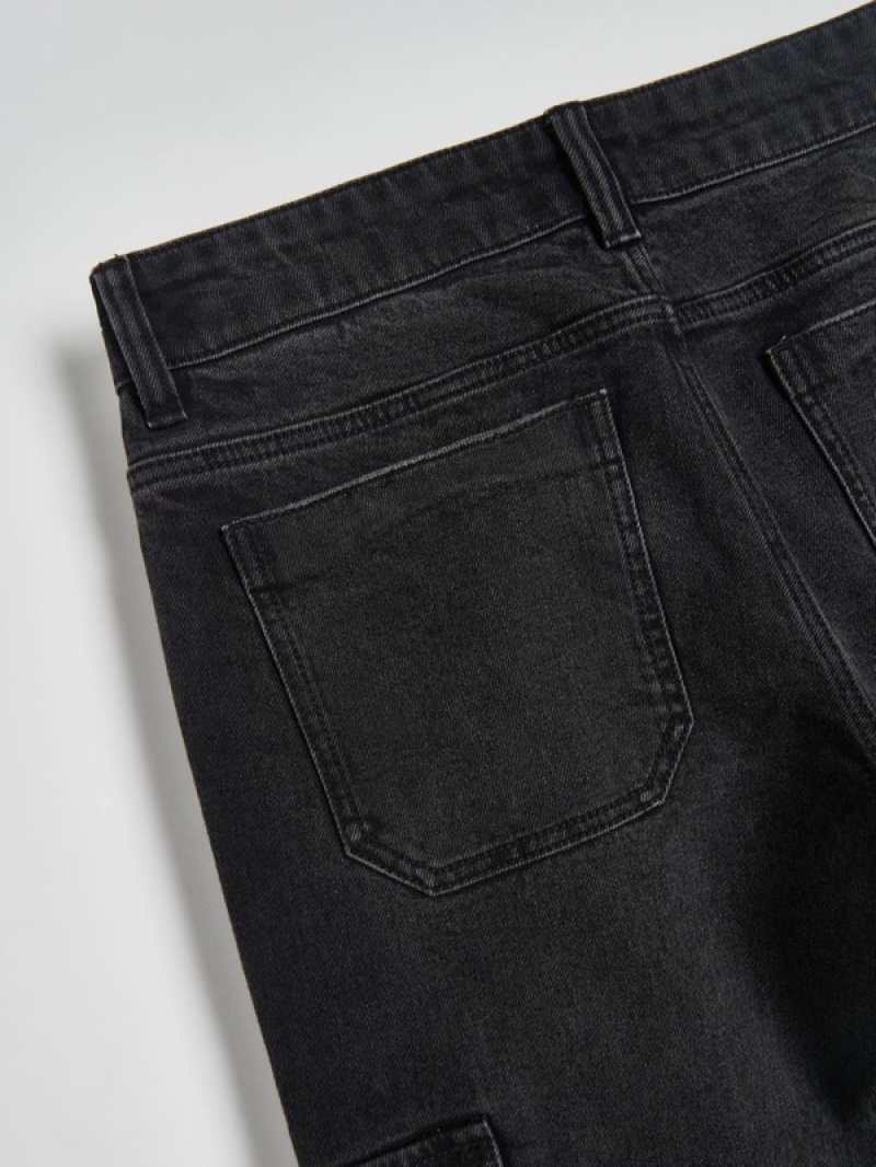 Black Men's Reserved Regular Cargo Jeans | 01285YFOL