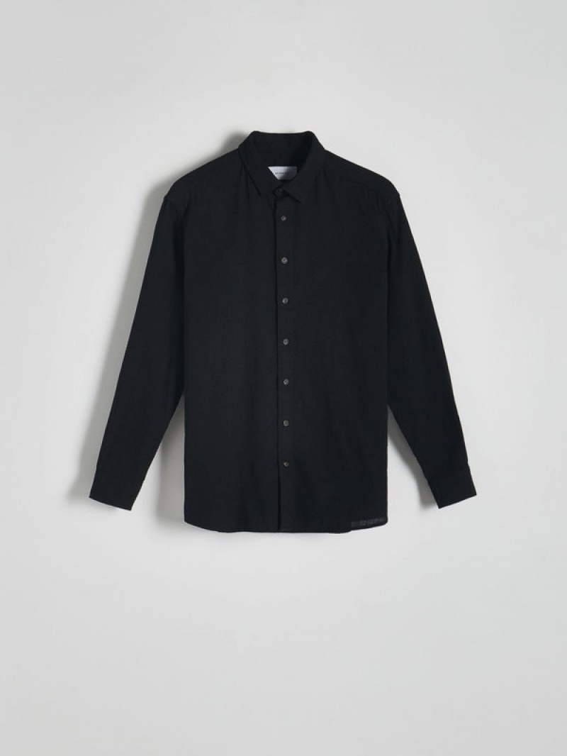 Black Men's Reserved Regular Fit Cotton Rich Shirts | 98634TAPN