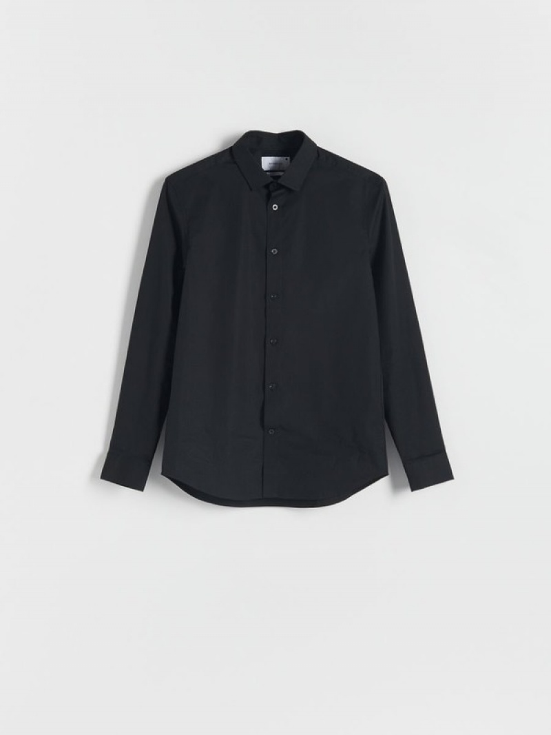 Black Men's Reserved Slim Fit Shirts | 73014CRLV