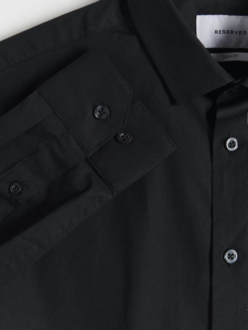 Black Men's Reserved Slim Fit Shirts | 73014CRLV