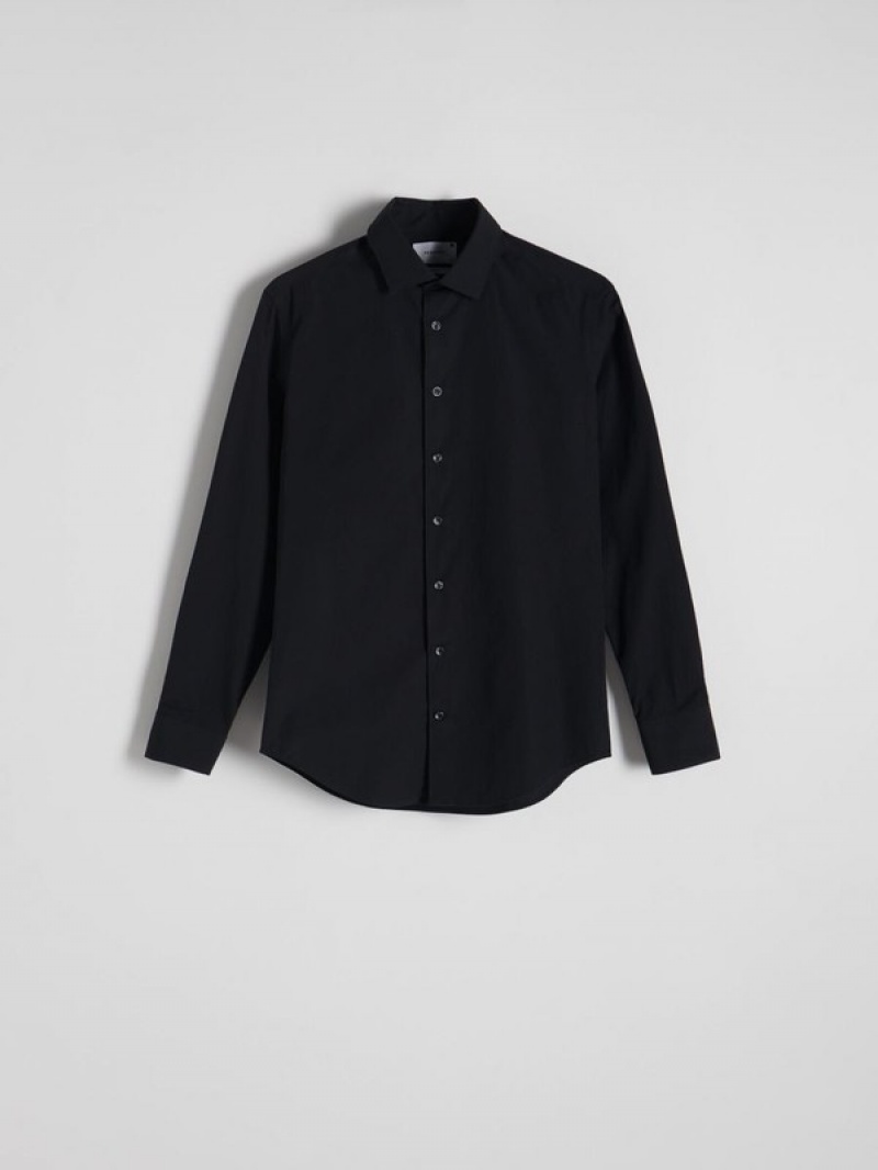 Black Men's Reserved Slim Fit Shirts | 76093YSQJ