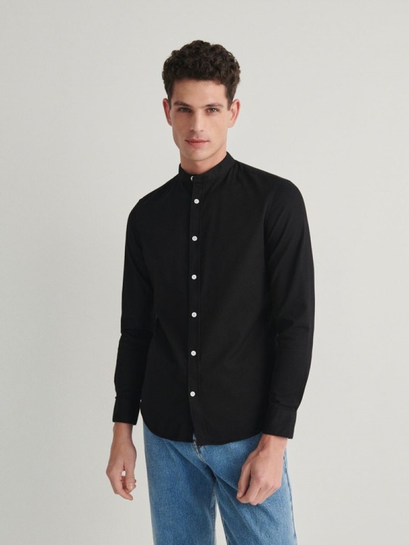 Black Men's Reserved Super Slim Fitstand Up Collar Shirts | 06794YGHL