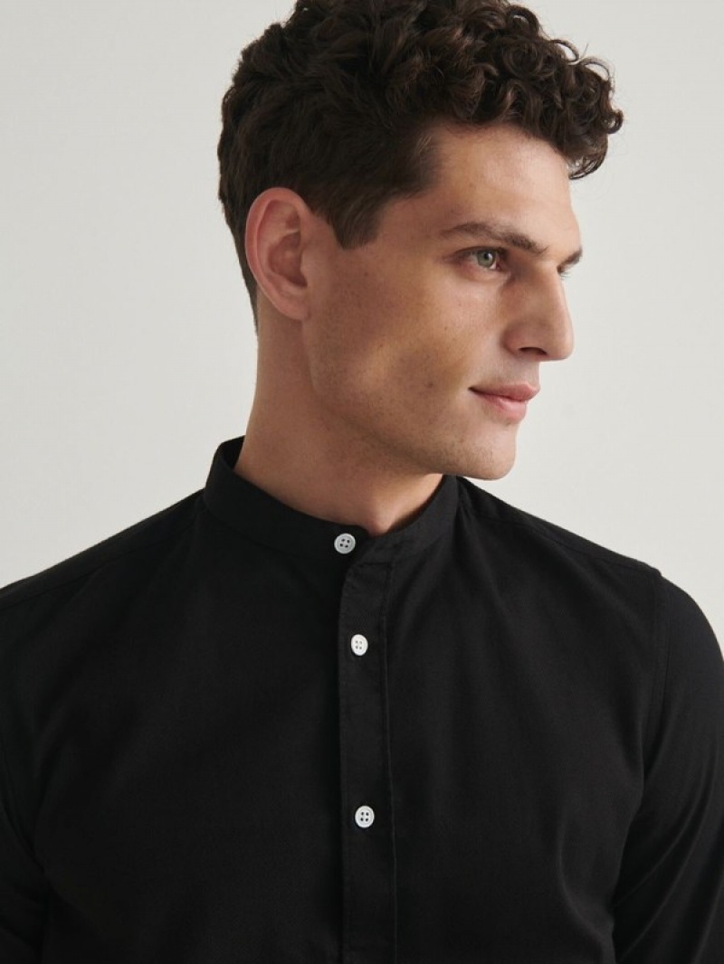 Black Men's Reserved Super Slim Fitstand Up Collar Shirts | 06794YGHL