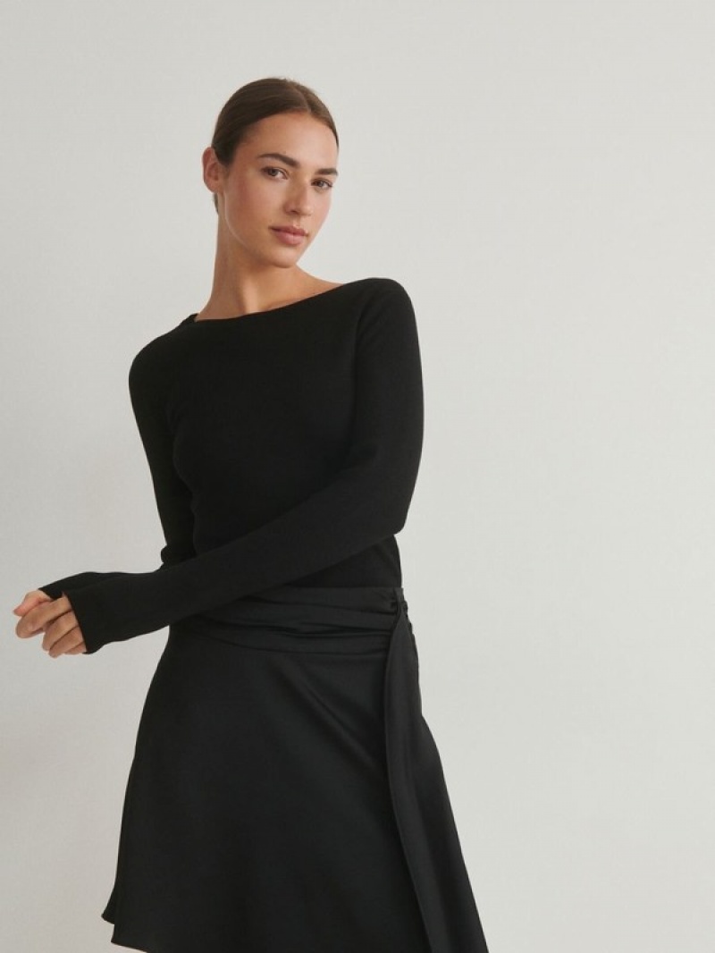 Black Women's Reserved Asymmetric Hem Skirts | 70684EFTW