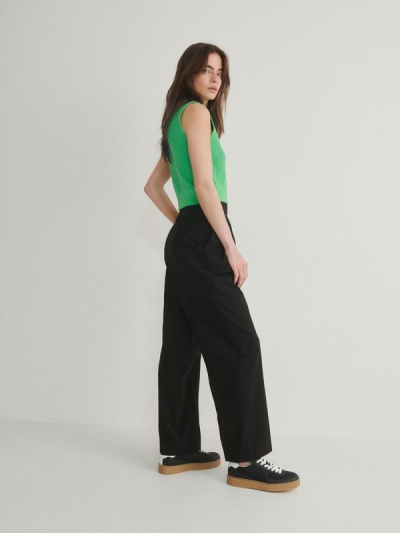 Black Women's Reserved Asymmetric Waistband Trousers | 68152FLKD