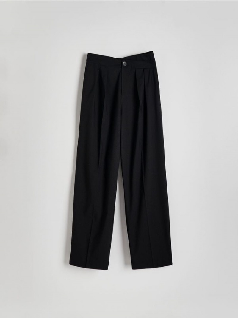 Black Women's Reserved Asymmetric Waistband Trousers | 68152FLKD