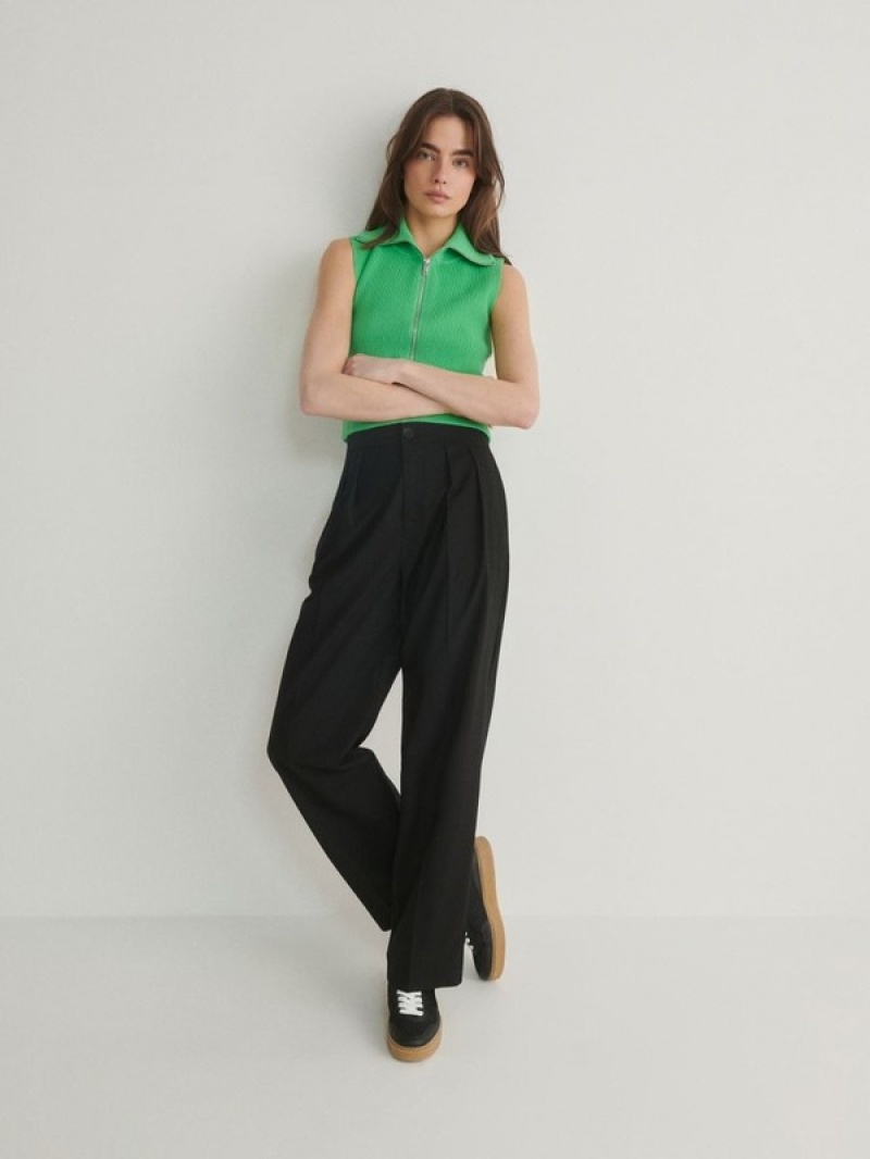 Black Women\'s Reserved Asymmetric Waistband Trousers | 68152FLKD