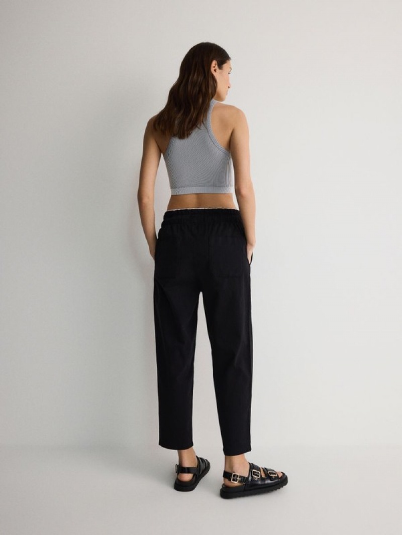 Black Women's Reserved Cotton Joggers Trousers | 10725GMDI