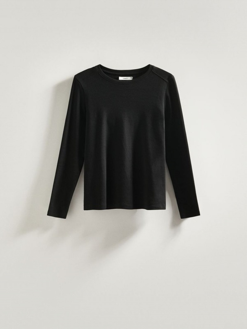 Black Women's Reserved Cotton Long Sleeve T-shirts | 16394UFJY