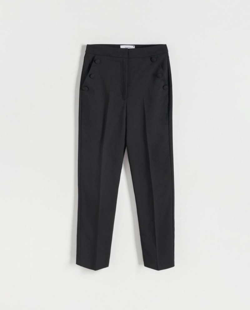 Black Women's Reserved Cotton Richpressed Crease Trousers | 51974BAOU