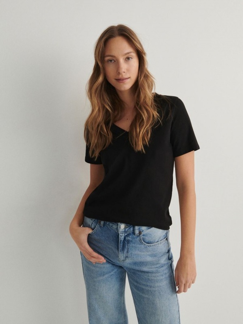 Black Women's Reserved Cotton T-shirts | 79425FDZM