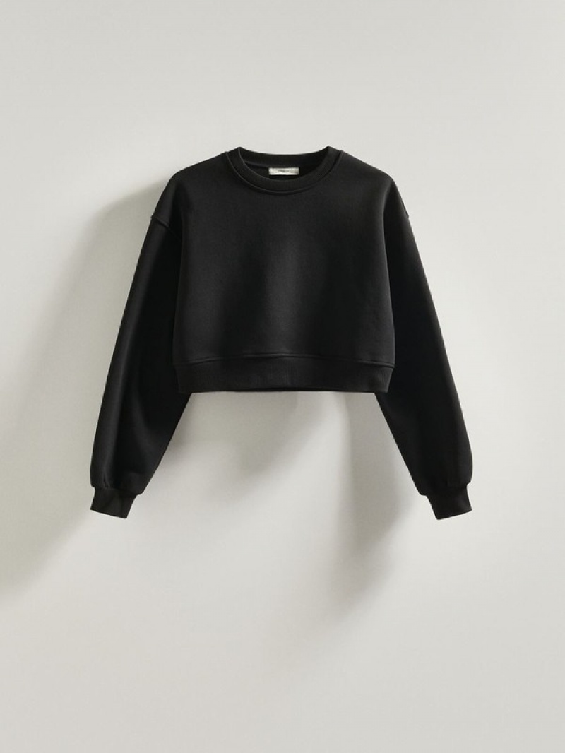 Black Women's Reserved Cropped Cotton Rich Sweatshirts | 35879NAPJ